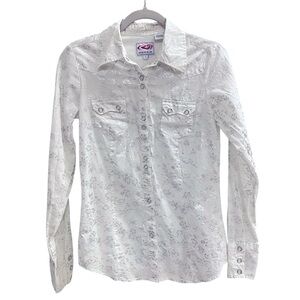 Roper Cream and Silver Floral Button-Up Shirt Size Small